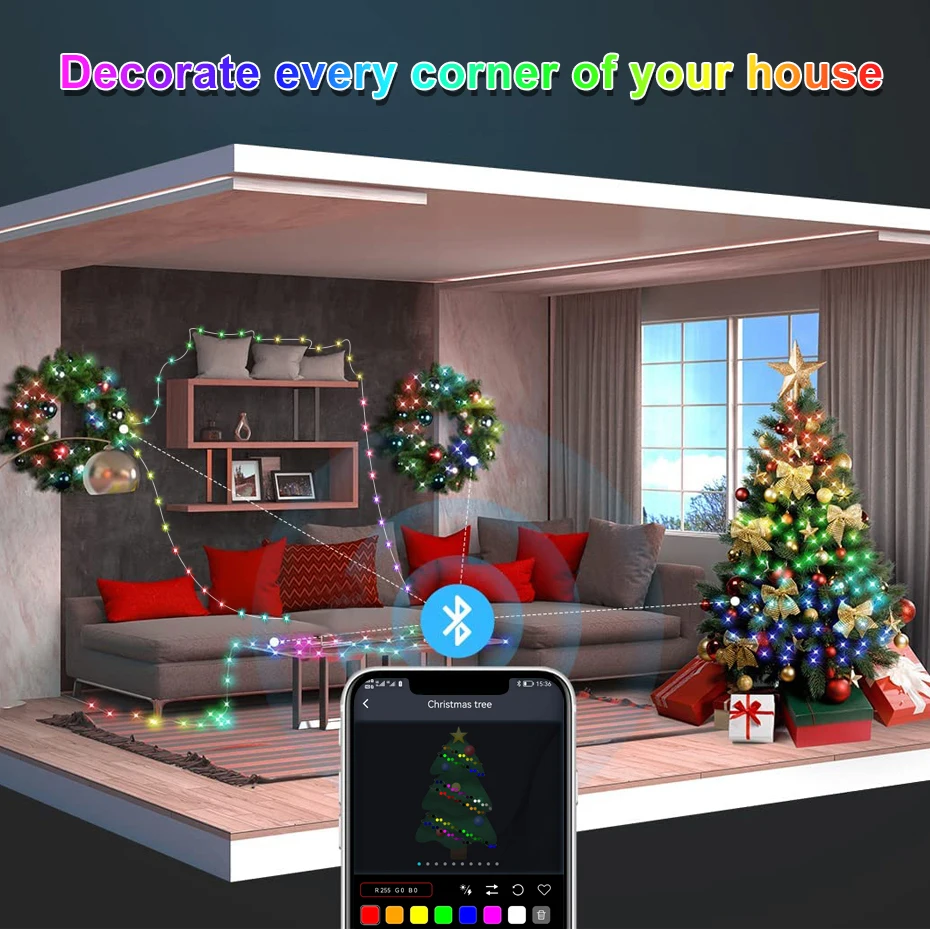 50M 20M 10M RGBIC Светодиодные лампы с водонепроницаемым Bluetooth Smart Fey Light Музыка Dreamliner Diy