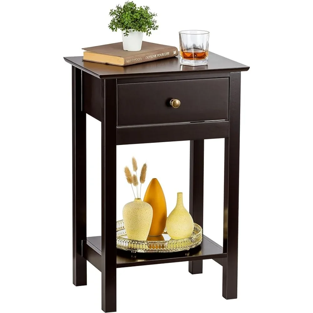 

ZENODDLY Night Stand Small Side Table with Drawer & 1 Shelf, 2 Tier Brown End Table, Side Tables Living Room Table Bedside Table