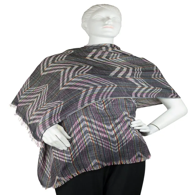 

Adult Women`s Multicolor Chevron Zig Zag Wrap with Frayed Edges