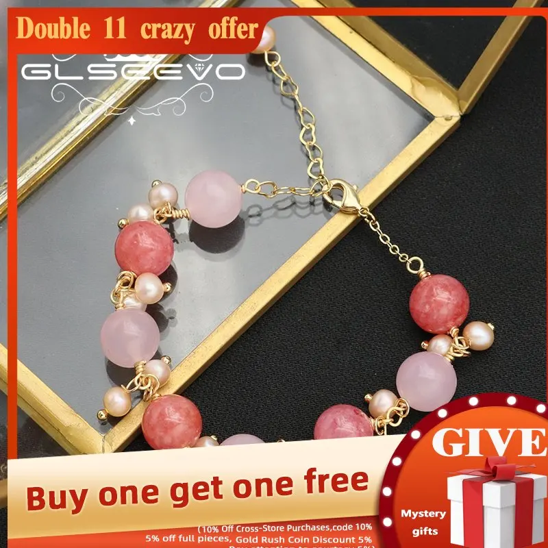 

GLSEEVO Watermelon Red Pink Natural Pearls Women's Bracelets Romantic Charm Fashion Trend Luxury Fine Jewelry Anniversary Gifts