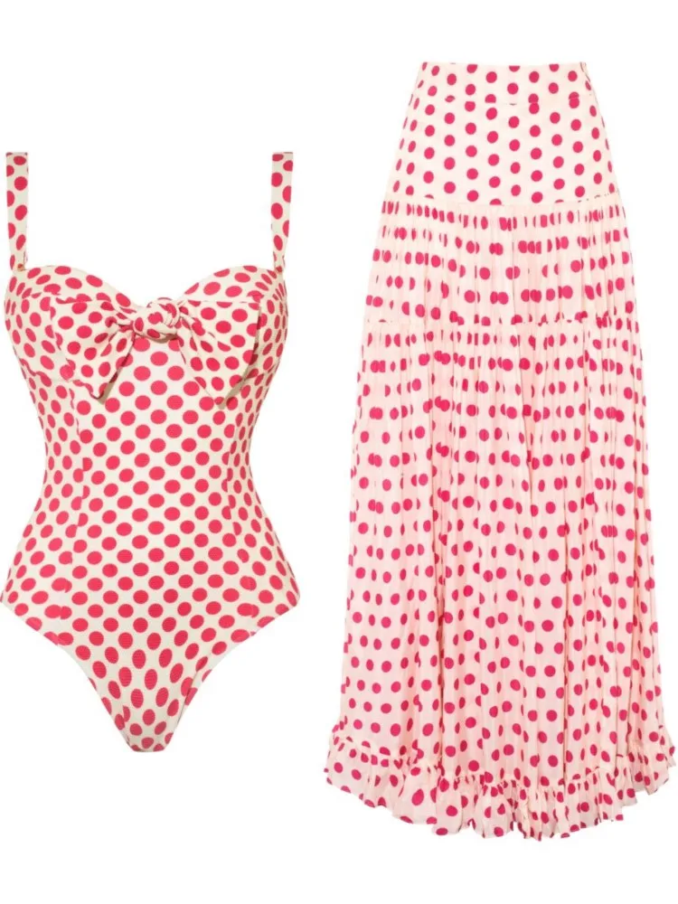 Ретро синий бикини с принтом модный цельный купальник и накидка юбкой облегающий