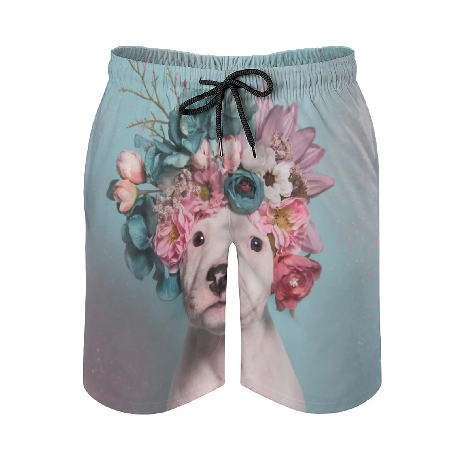 

Flower Power Salty Men'S Beach Shorts Quick Dry Travel Swimsuit Trunks Surf Pants Sports Pants Pit Bull Flowers Dog Rescue