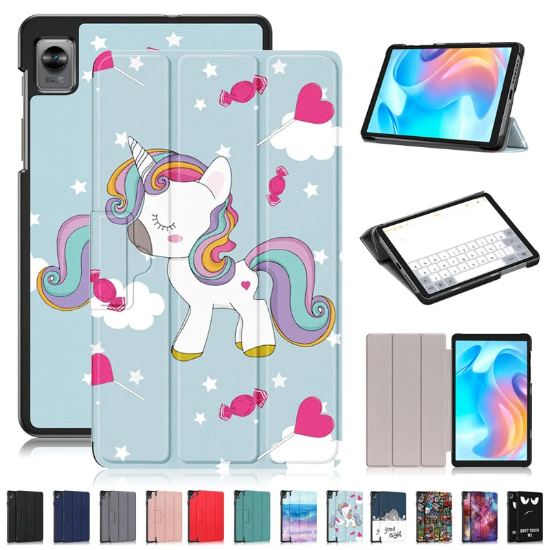 

Кожаный чехол для Realme Pad Mini 8,7 дюйма 2022 дюйма, чехол с милым рисунком единорога, детский чехол для Coque Realme Pad Mini, чехол со складной подставкой