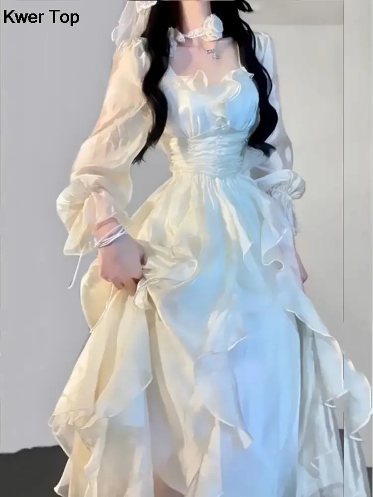 Элегантные однотонные волшебные платья с оборками корейская мода облегающее