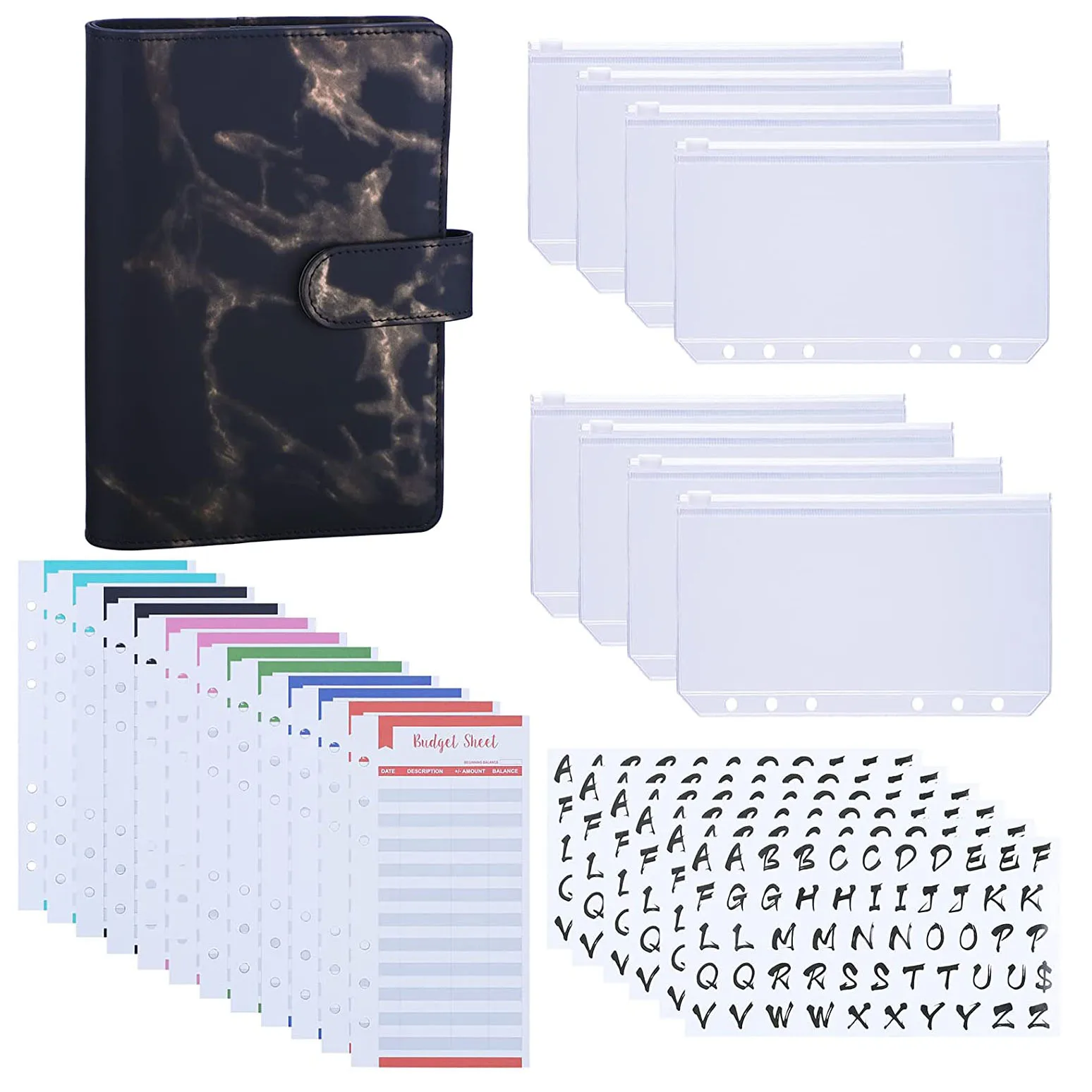 

Cash Sheets, Expense Budget System Sticker Binder Binder Saving Budget Labels,budget Money Leather With Pockets, Envelopes