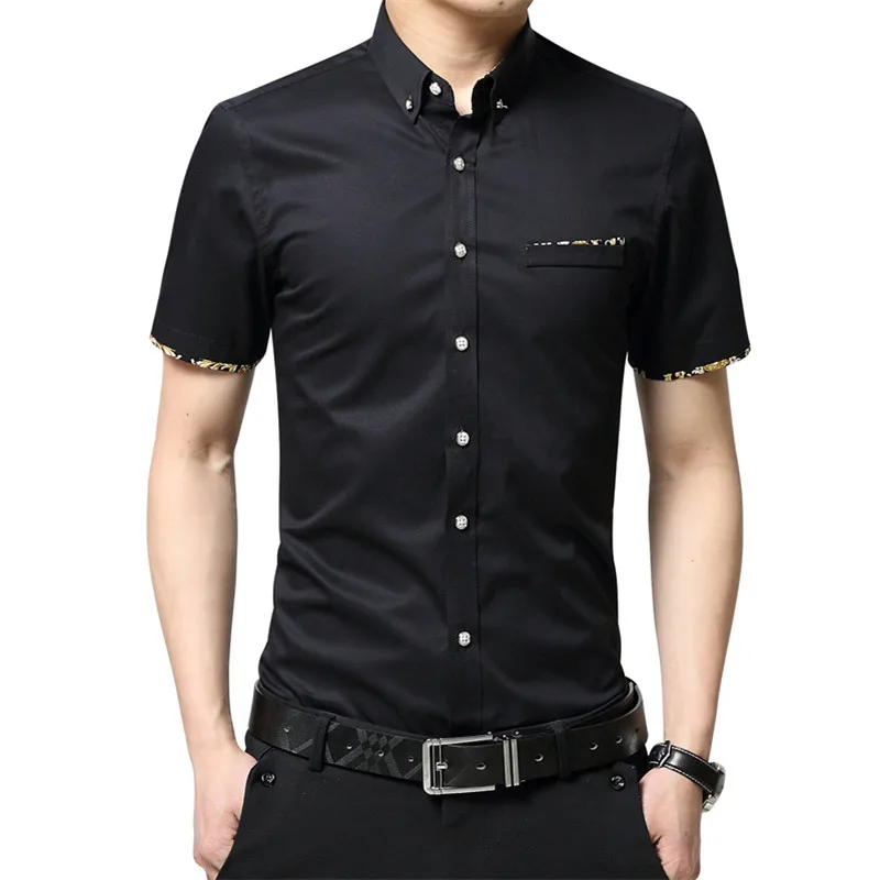 2016 Men Dress Shirts Summer New Individuality Pocket Design High Quality Button With Collar Short Sleeve Casual Man Shirt M061