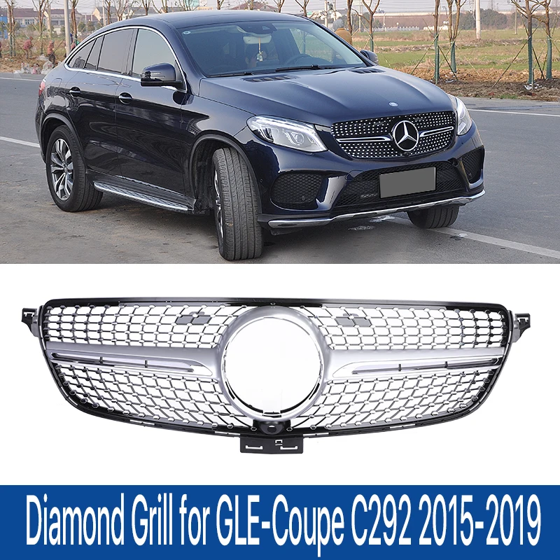 

Черный серебристый передний бампер, Алмазная решетка для Mercedes Benz GLE-Coupe C292 320 350d 400 2015 2016 2017-2019, автомобильные аксессуары
