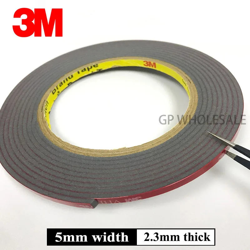 

2.3mm thick, 5mm wide x 3Meter Long VHB Double-Sided Foam Tapes for Many surface, Glass, Metals, Woods, Car Parts 3M 4991