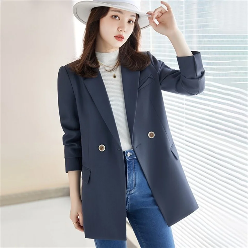 

Women Casual Blazer Fashion Double Breasted Blazers Jackets Work Coat Outerwear Autumn Career Female Jacket Office Lady