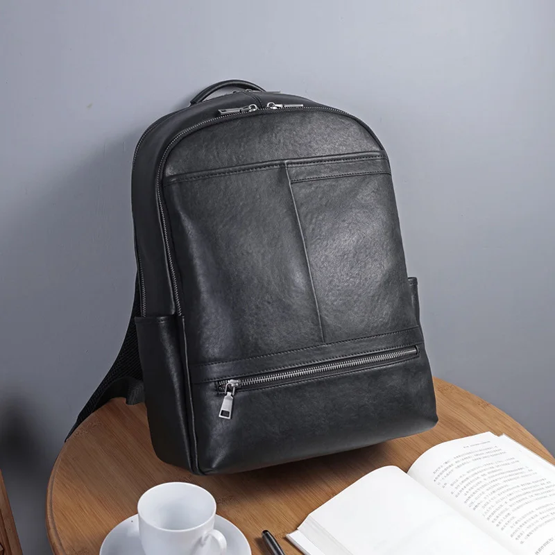 

Рюкзак AETOO мужской кожаный, модный ранец большой вместимости, деловая дорожная сумка для компьютера