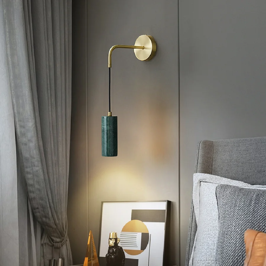

Скандинавская медная настенная лампа, роскошное Мраморное бра, комнатный светодиодный декоративный настенный светильник для спальни, балк...