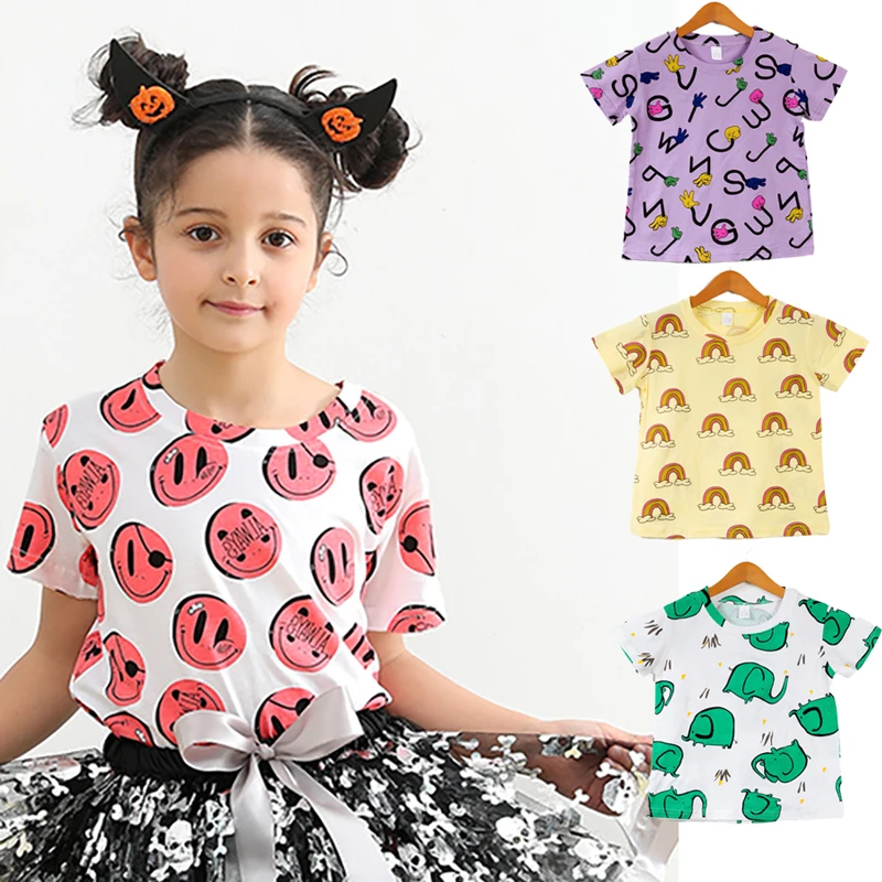 

2022 Summer Girls T Shirt Print Cartoon Tops for Kids Children Graphic T Shirts Cottom Boys Funny Shirt Toddler Outerwear 1-8T