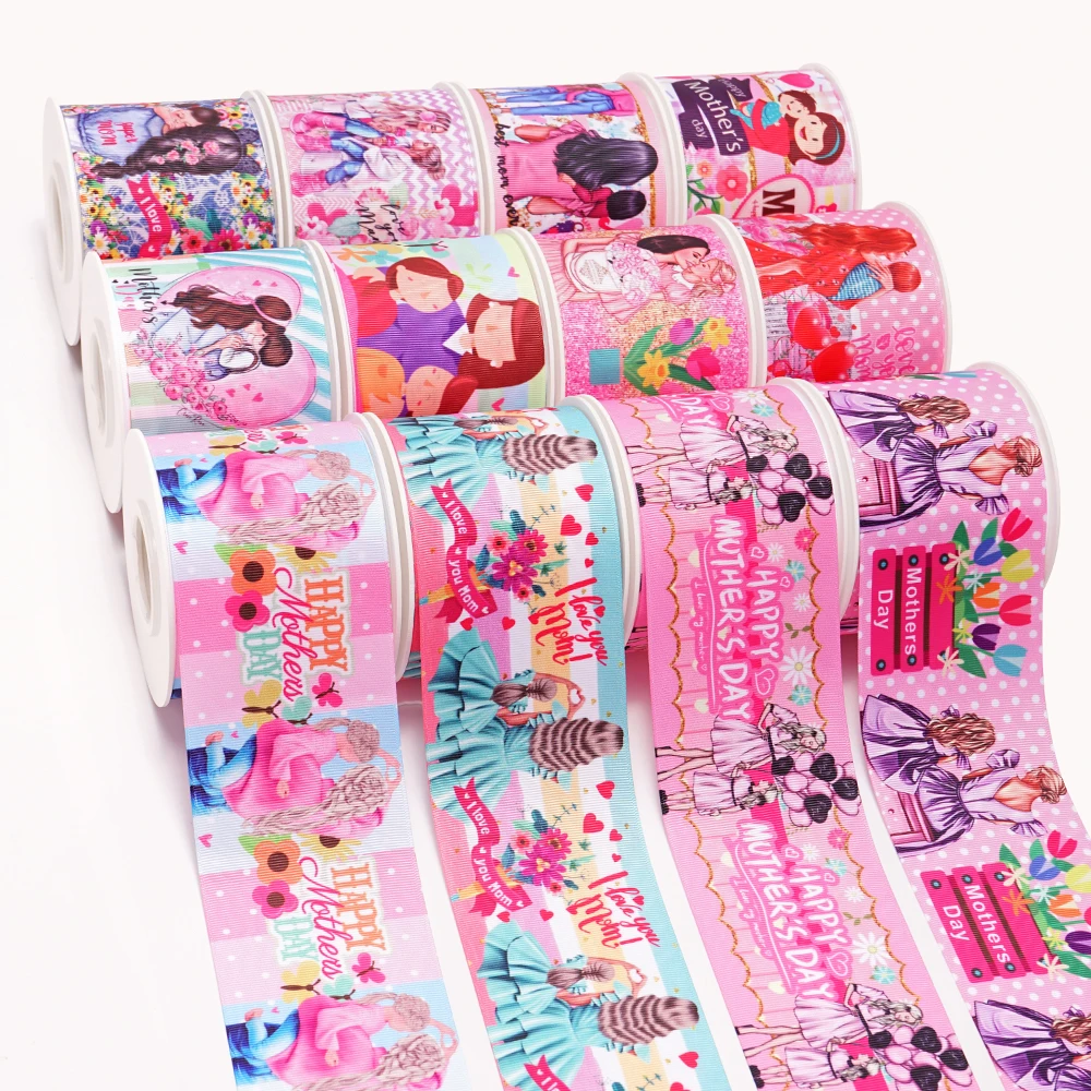 

10Yards Mother’s Day Ribbons Cartoon Grosgrain/Satin Ribbon Sewing material Printed Ribbon For Crafts Decoration Bow 79447