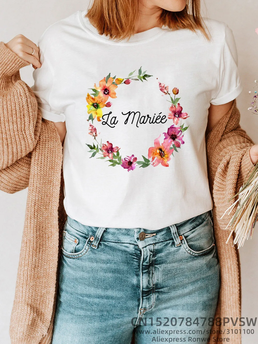 Женская хлопковая Футболка с цветочным принтом для невесты девичника EVJF De La Mariee