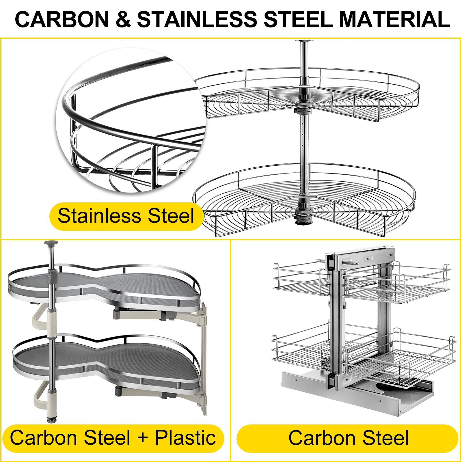 vevor cloud blind corner cabinet pull out basket 2 layer easy to install carbon steel stainless steel for kitchen corner storage free global shipping