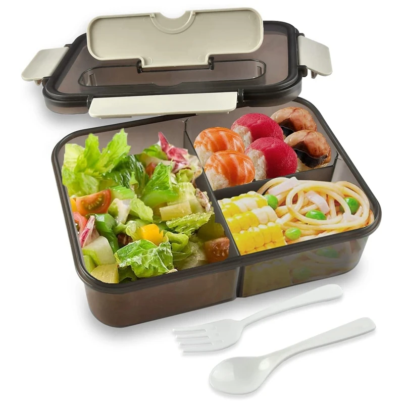 

Lunch Box, 1500Ml Bento Box, Food Container With 3 Compartments And Cutlery Set,Microwave And Meal Prep Containers