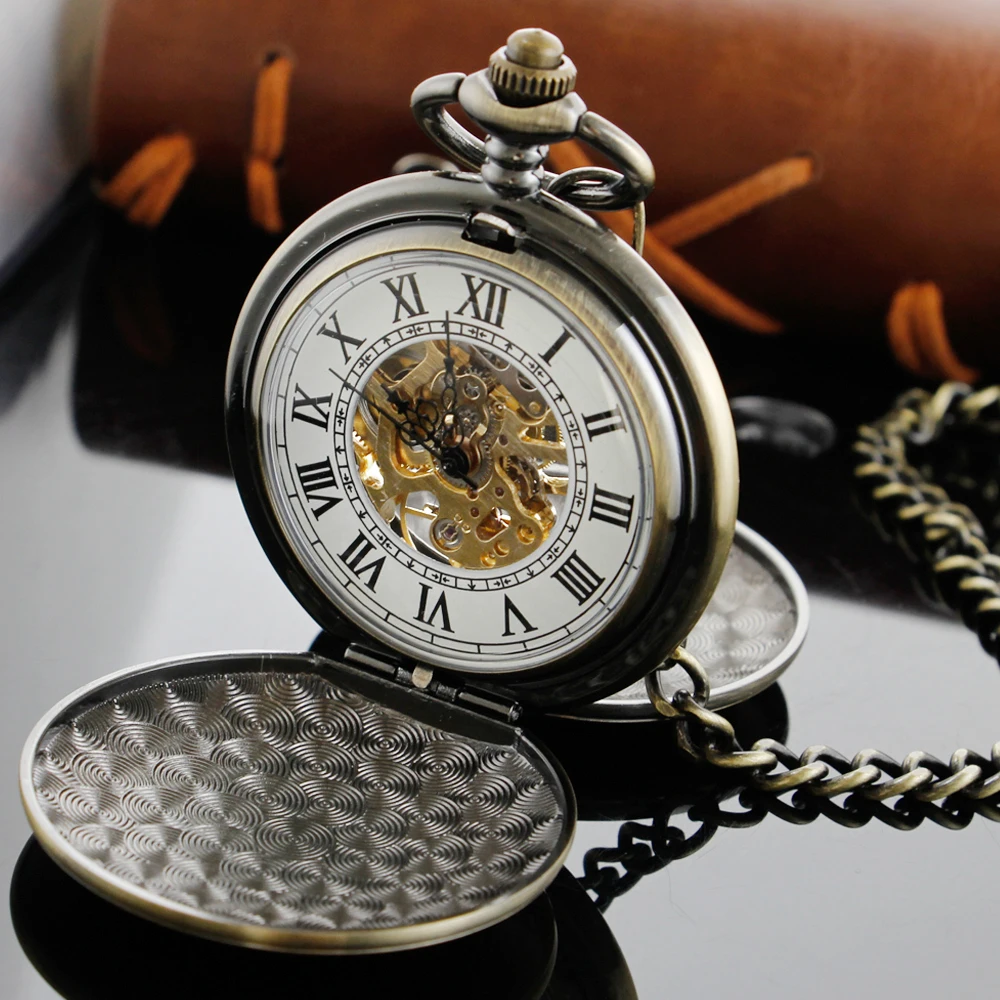 Antique Rome Display Double Opening Steampunk Mechanical Pocket Watch Vintage Gentleman Analog Signal Clock Women Jewelry Gift