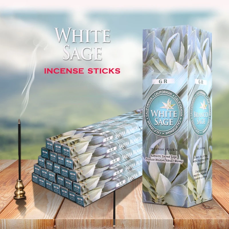 

F India Stick Incense White Sage 10/25 Small Boxes Indian Imported Aromatherapy Line Incense Wholesale Lots Bulk Sage Fragrance