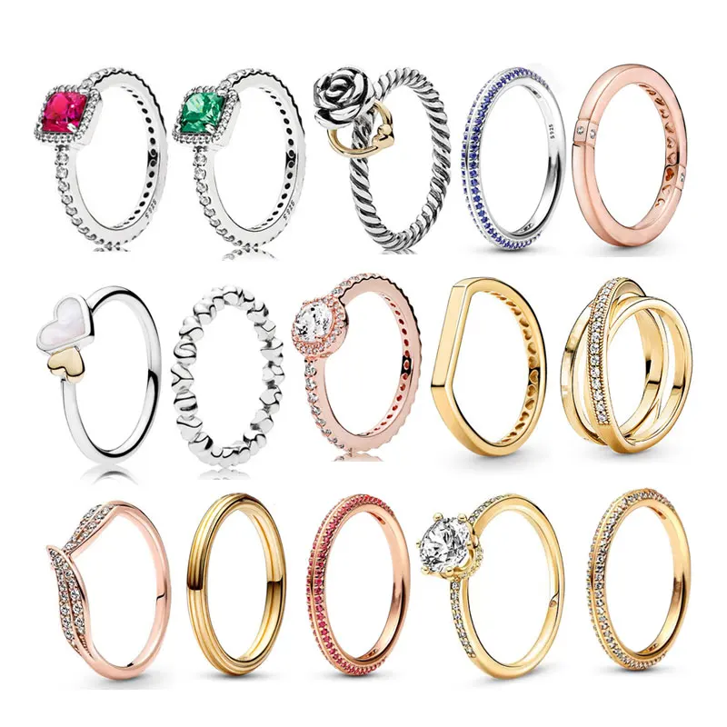

Red Green Heart 925 Sterling Silver ME Pave Rings For Women Yellow Sparkling Wishbone Stone Fine Jewelry Valentine's Day Gift