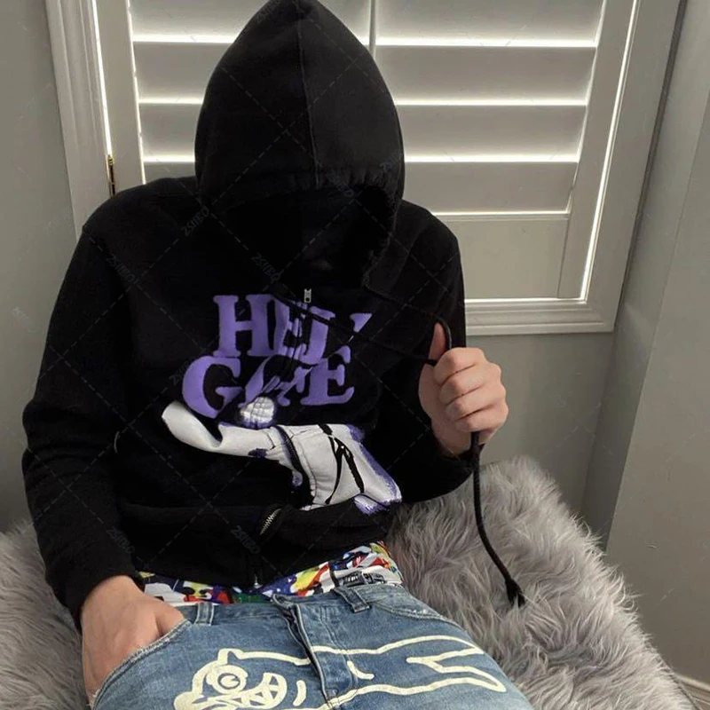 

Autumn and winter new fashion retro hooded sweater loose casual sweater printed hip-hop men and women shirts kill demon sweater