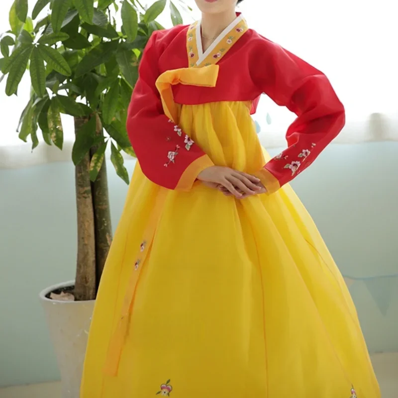 Женское этническое платье Hanbok классическое красное/желтое традиционное