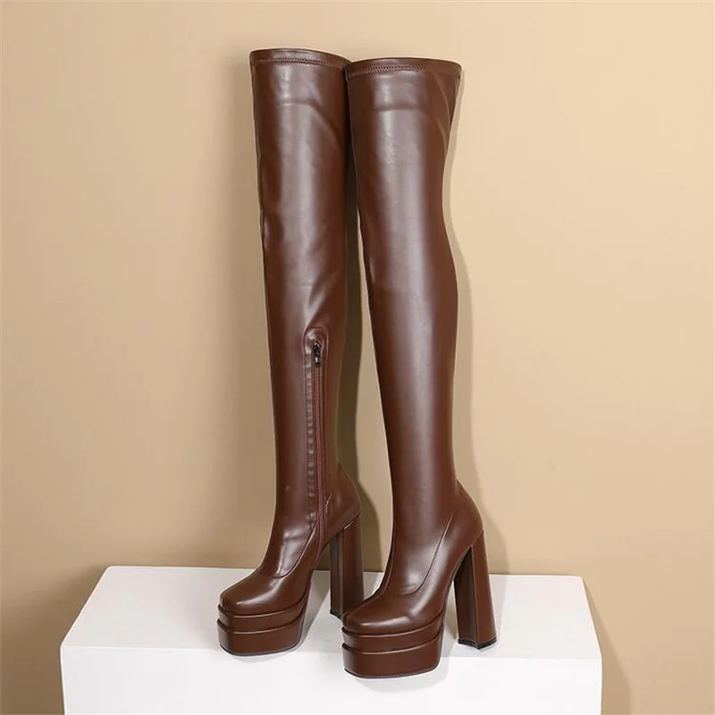

Oversized Women's Boots Autumn And Winter New Long Boots Thick Heels High Heels Over Knee Martin Boots Square Head Sexy Boots
