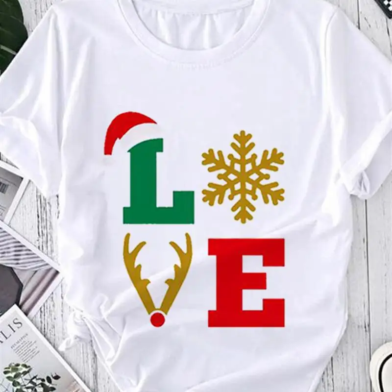 

Unisex Print Women Tees Graphic Cartoon Christmas Print Wear Vacation Tops Tees Ladies Short Sleeve 90S Summer Fashion Trend