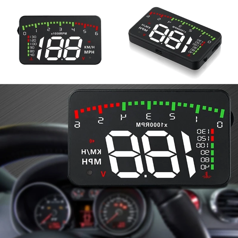 

OBD2 лобовое стекло HUD дисплей с дисплеем RPM MPH Предупреждение о превышении скорости Напряжение батареи-температура воды