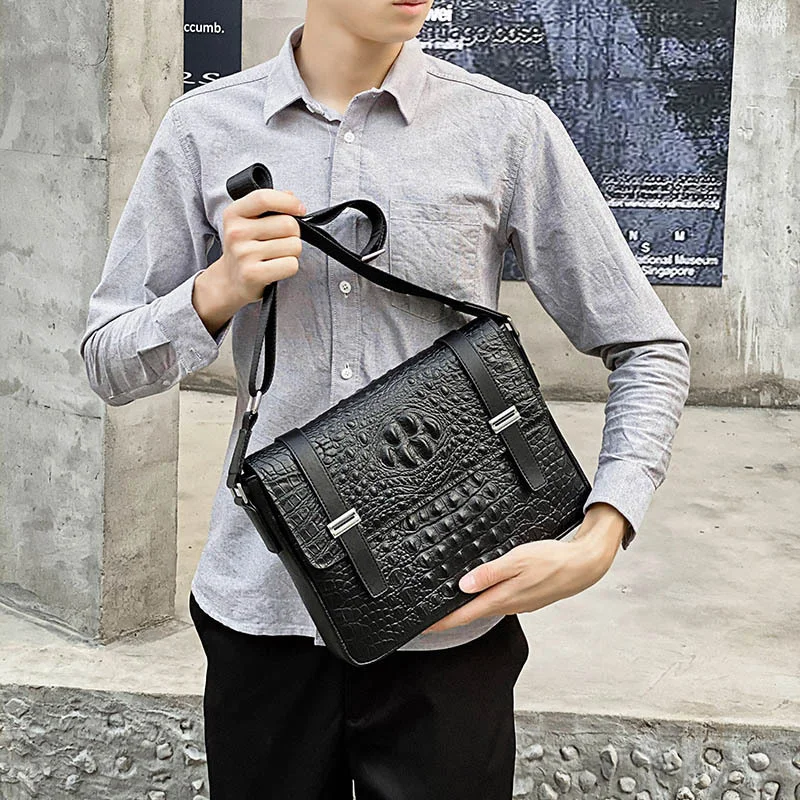 Man Messenger Bag Genuine Leather Crocodile Texture Small Men Bags Of Satchel Layer Cowhide Briefcase Bandolera Hombre Sac Homme
