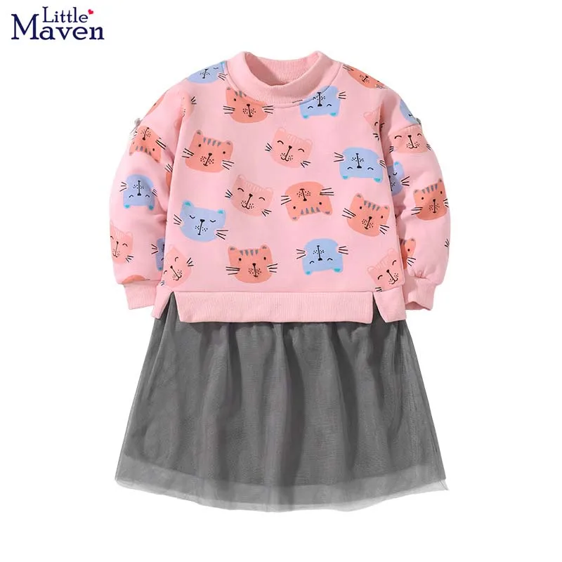 

Little maven 2022 Baby Girls Spring and Autumn Dress Cotton Thick Casual Clothes Comfort and Pretty Wear for Kids 2-8 year