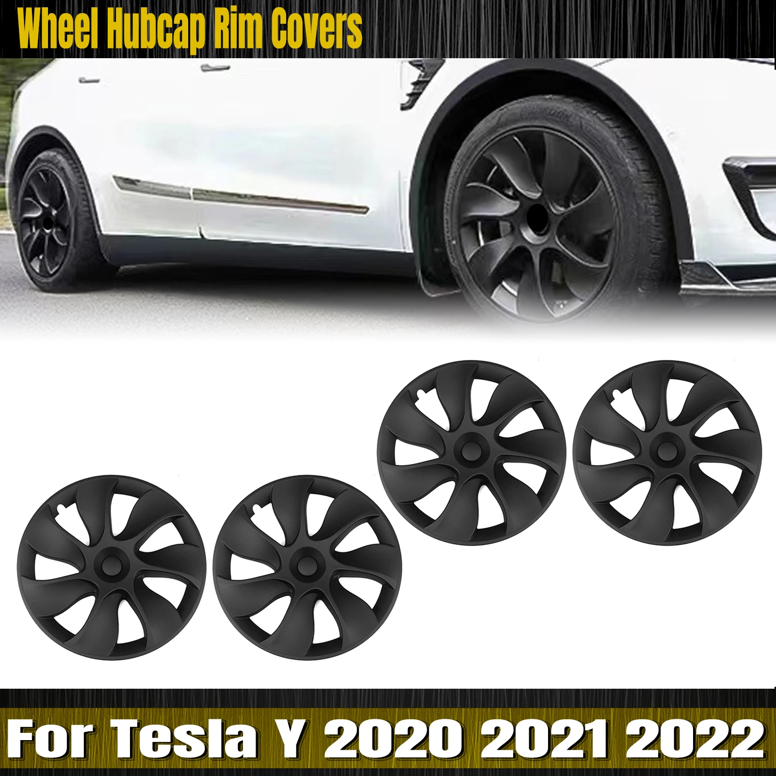 

19 Inch DIY Car Wheel Hub Cap Full Cover Hubcap Decorative Automotive Accessories Matte Black For Tesla Model Y 2020-2023