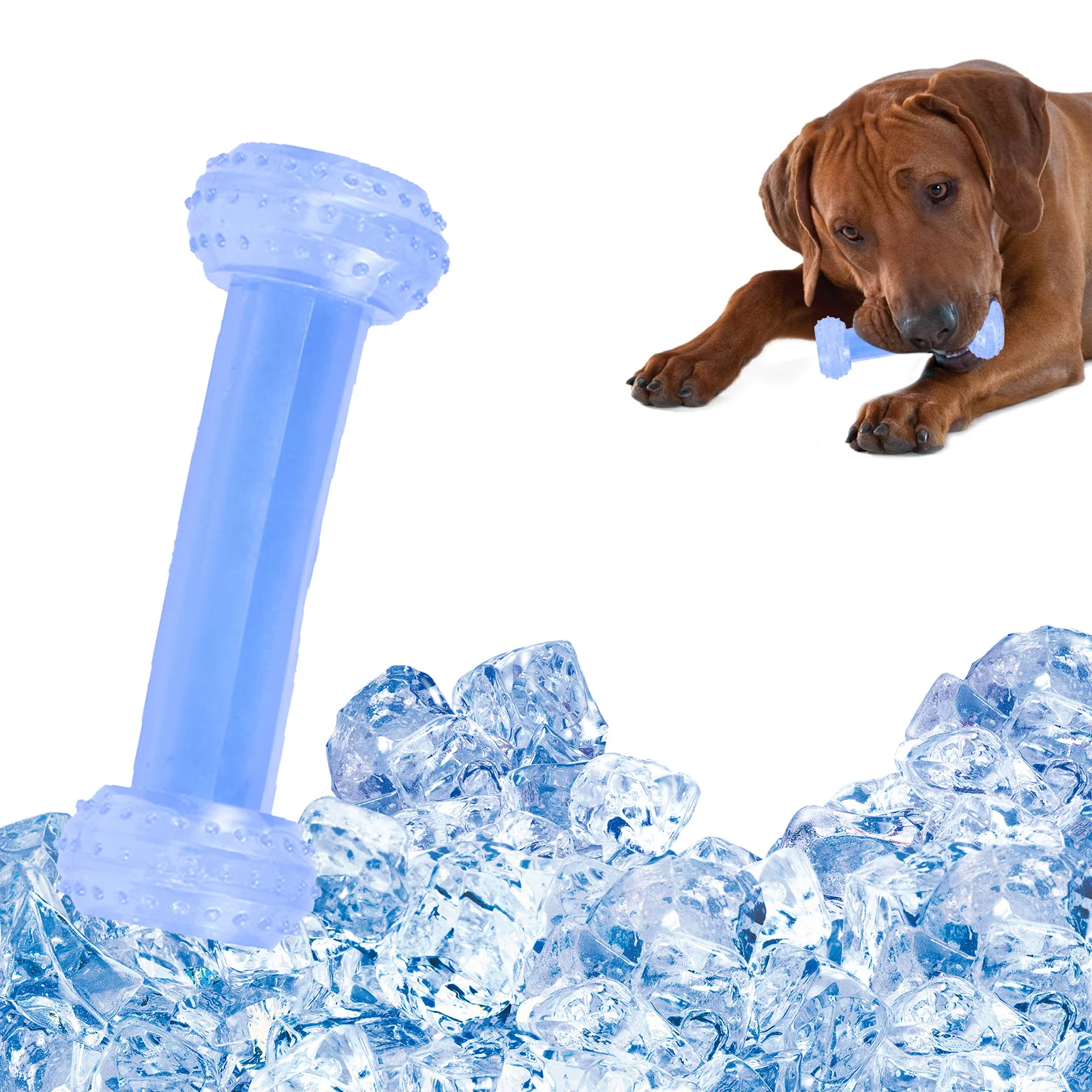 

Puppy Teething Toys Pet Freezable Cooling Teether Durable Bone/Dumbbell/Ball-shaped Chewable Pet Dog Toy For Dogs Cats Blue
