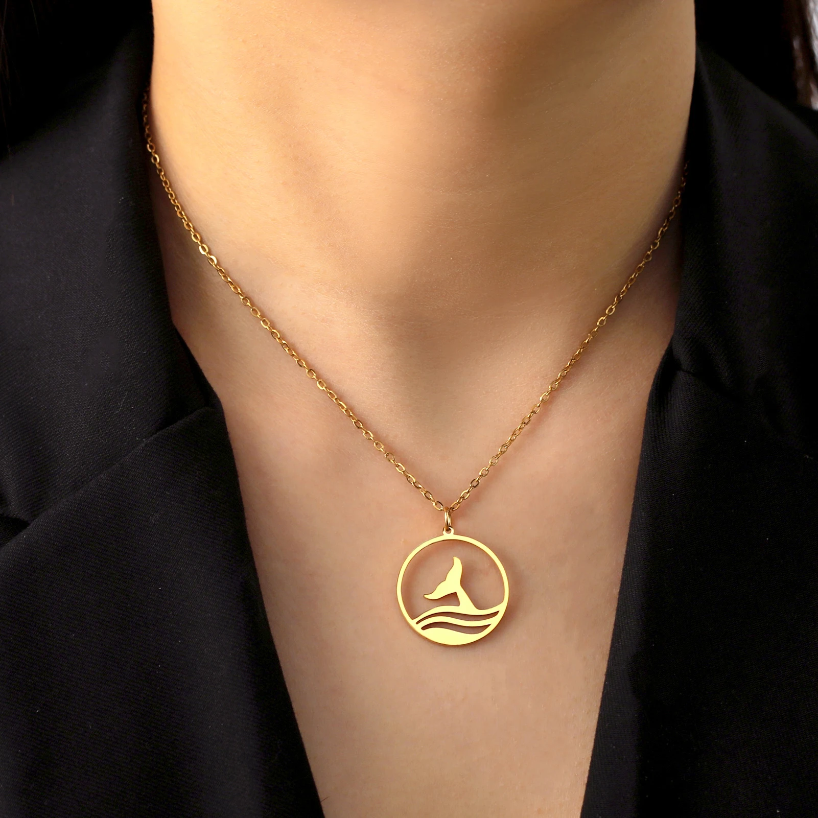 Ожерелье женское из нержавеющей стали милое колье с рисунком Кита хвоста океана