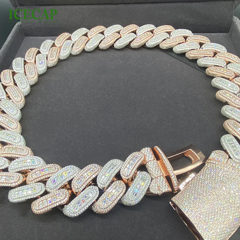 Персонализированная кубинская цепочка из розового золота с муассанитом Icecap