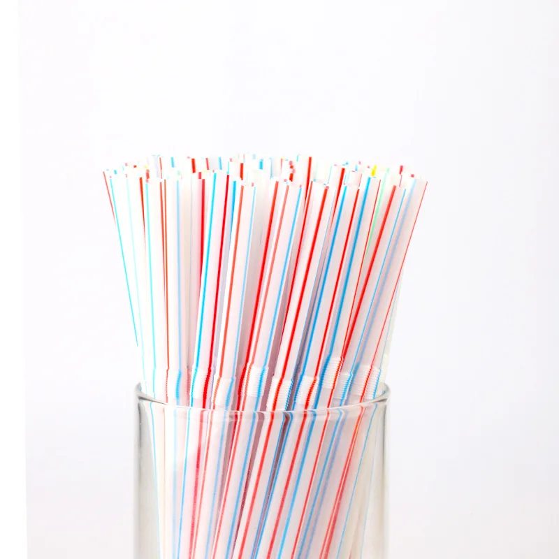 

100 plastic Drinking Straws Flexible Straw 200-205mm Long Stripes Multiple Colors Straw for Juice Party Milkshake Cocktail Milk