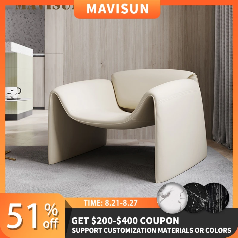 

Art Shape Leather In White Relaxing Chair Comfortable To Touch Stable Кресло Для Отдыха Modern Living Room Leisure Single Chairs