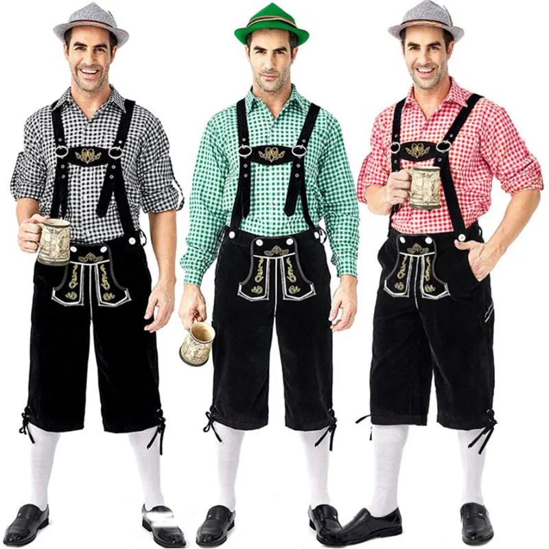Традиционный мужской костюм на Октоберфест Lederhosen с подтяжками шапка комплект