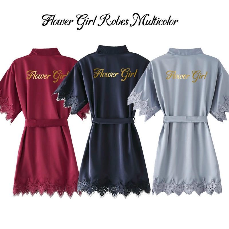 Satin matte lace children's robe nightgown wedding girl bridesmaid short robe comfortable and silky 2020 new customizable