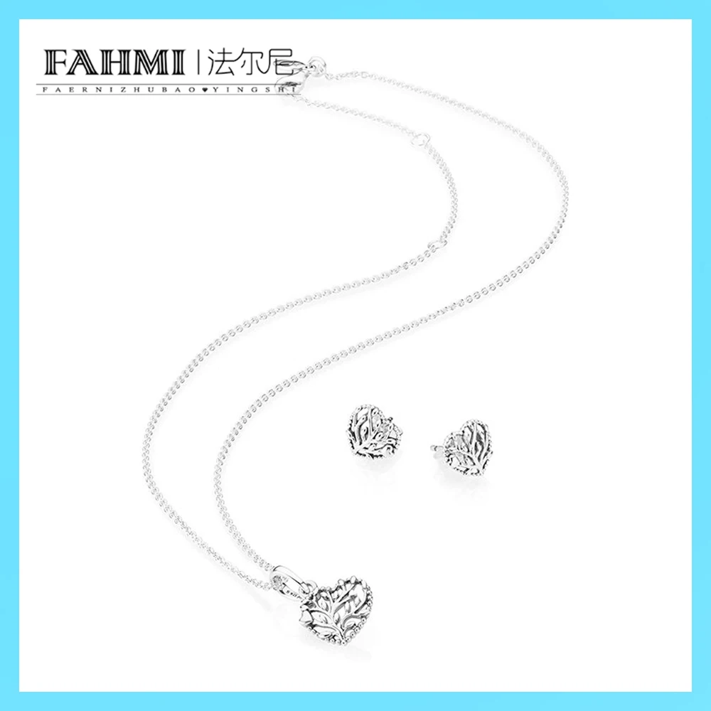 

2020 100% 925 Sterling Silver Sweet Valentine's Day Flourishing Hearts Pendant Charm EARRING STUDS Necklace Set Gift B800872