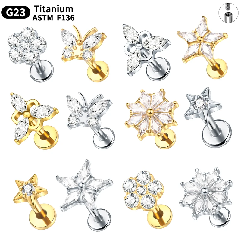 Женские серьги-гвоздики из титана G23 с внутренней резьбой кольцо для пирсинга губ