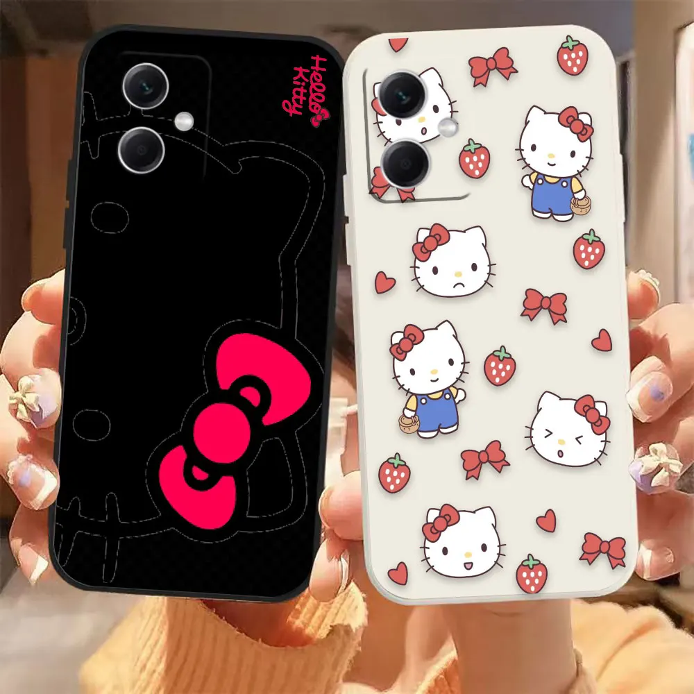 

Cute Cat Hello K-Kitty Phone Case For Redmi Note 12 11 11T 11R 11E 11S 10 9 9S 8 7 7S PRO PLUS 4G 5G Colour Liquid Case Fundas