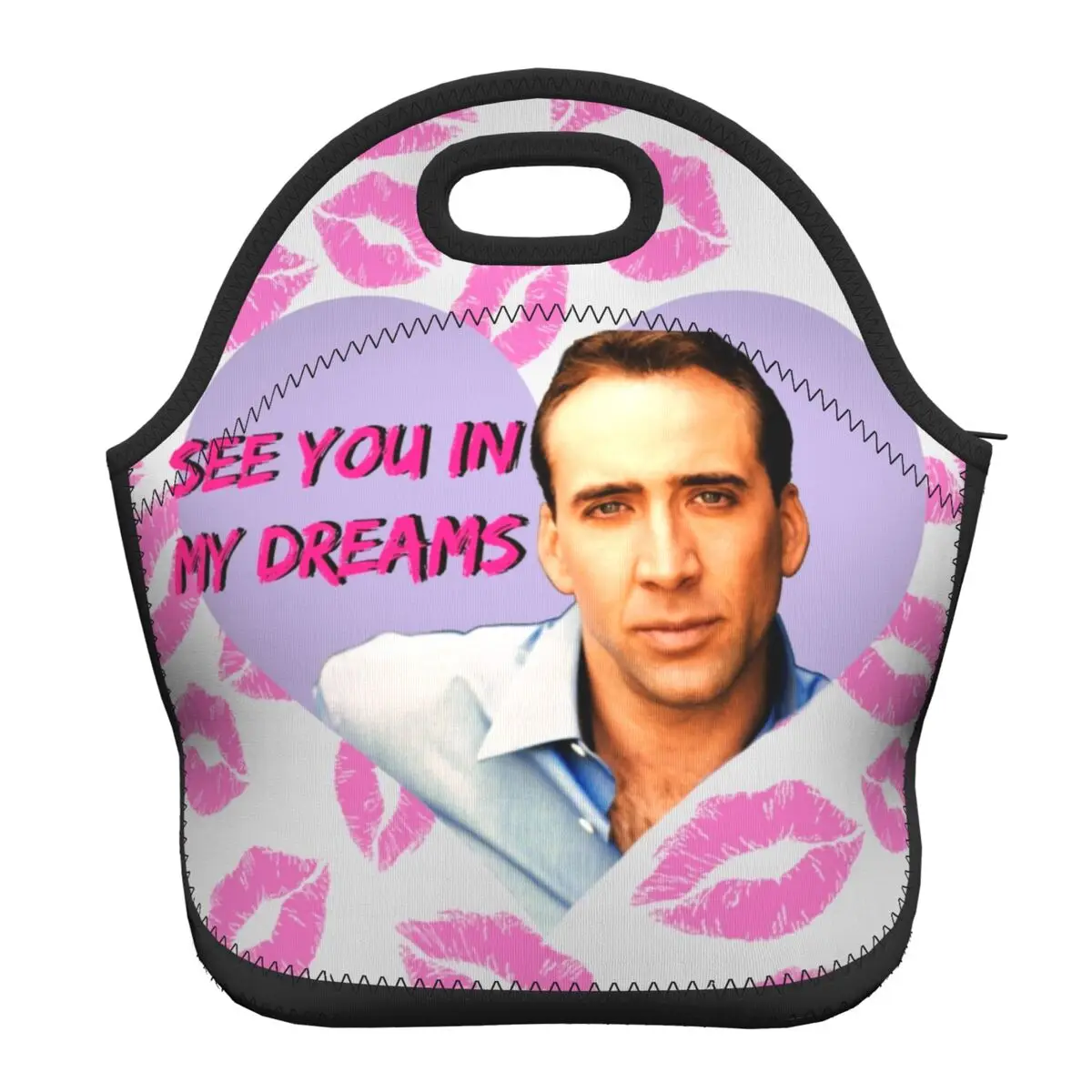 

Nicolas Cage Neoprene Lunch Bag for Women Men Cooler Thermal Insulated Lunch Box for Kids School Children Portable Picnic Bags