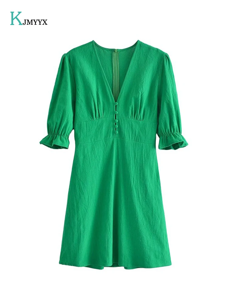 

Мини-платье женское с пуговицами спереди, с завышенной талией