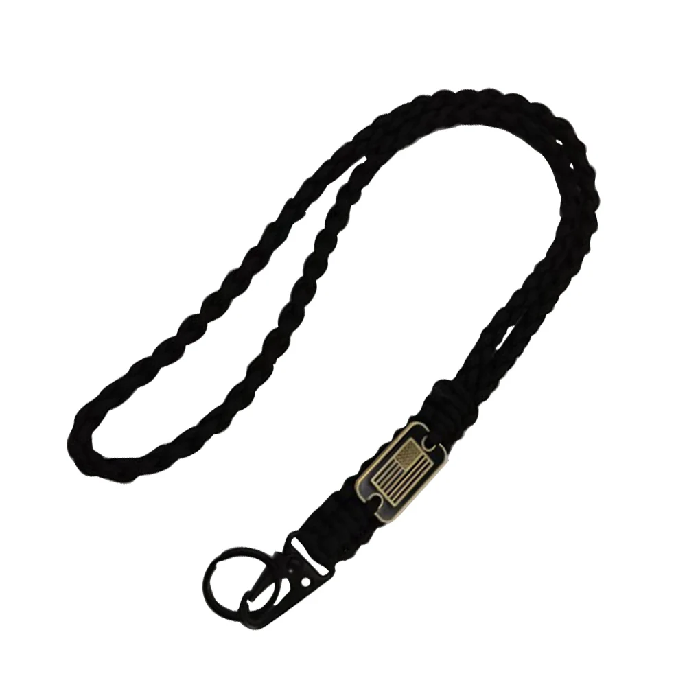 

Outdoor Activities Multifunctional Keys Paracord Lanyard Wrist Strap USA Flag Badge Holder Whistle HK Clip Keychain Heavy Duty