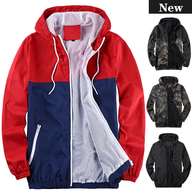 

Fashion Sports Mesh Breathable Hooded Jacket Color Splicing Climbing Coat Outdoor Sport Windbreaker