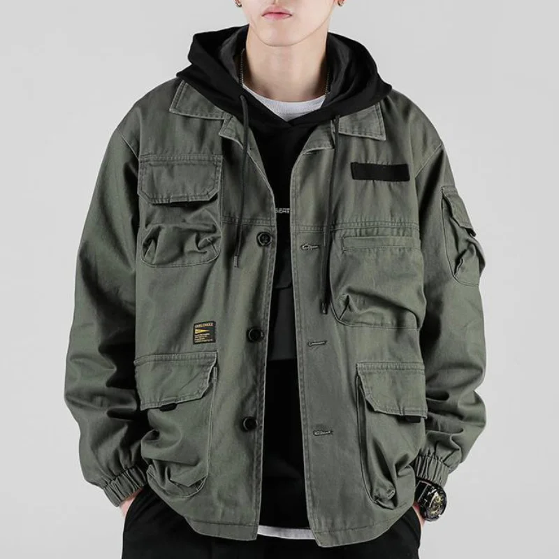 

2023 Spring Autumn Jackets for Women Army Green Tooling Men's Popular Brand Multi-Pockets Loose Korean Style Men