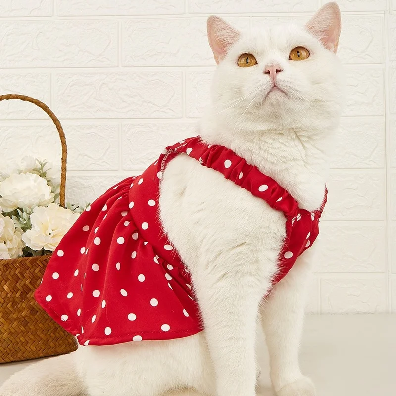 

Dot Dress Pet Clothing Dogs Suspender Skirt for Dog Clothes Small Costume Soft French Bulldog Thin Summer Red Girl Collar Perro
