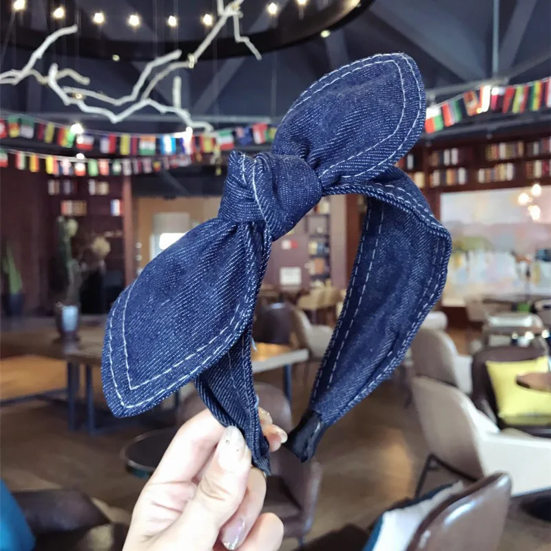 

Bohemian Hair Hoop Denim Bow Headbands Cowboy Knotted Hair Hoop Bow-knot Head Hoop Rabbit Ears Hairband Vintage Hair Accessories