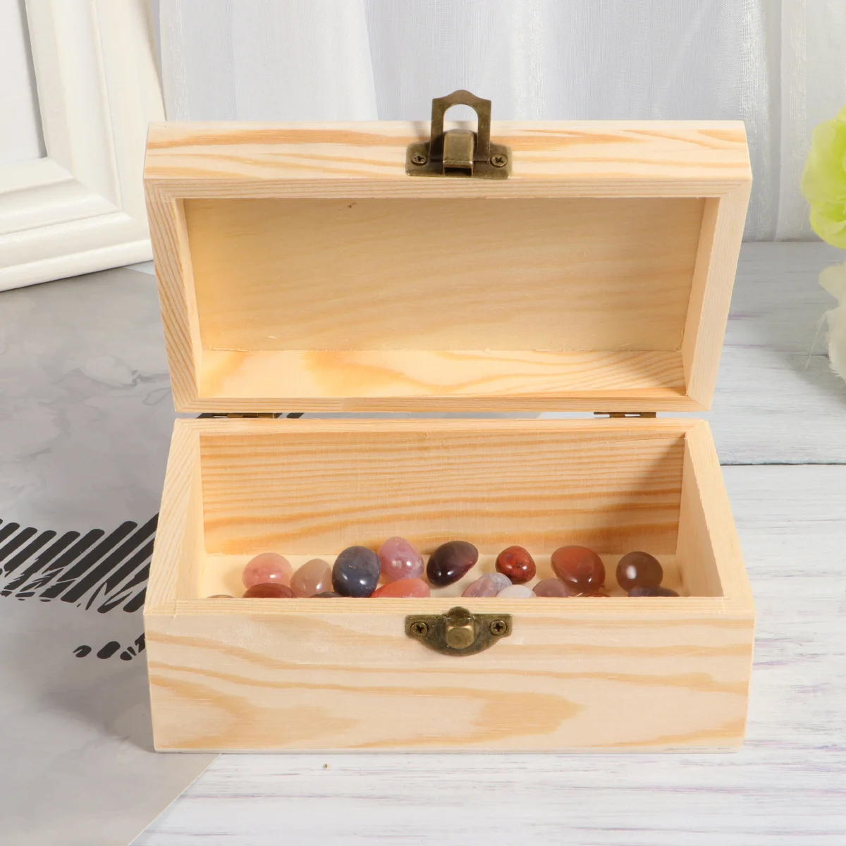 

Box Wood Wooden Jewelry Unfinished Gift Boxes Storage Keepsakes Unpainted Naturalvintage Treasure Container Organizer Ring