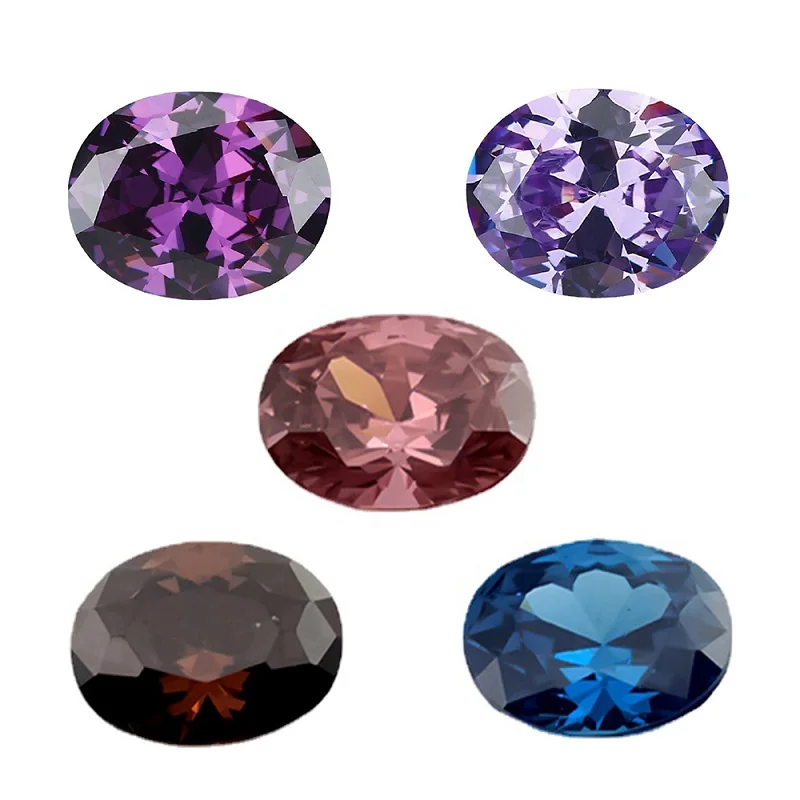 

Blue Coffee Rhodolite Lavender Amethyst Mix 5 Color Oval Zirconia Stone Loose CZ Stones 5A Synthetic Gemstone Size 3x5mm-10x12mm